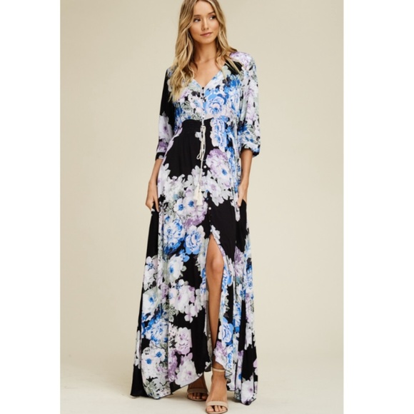 (LAST ONE) . Floral Front Slit Maxi Dress - Picture 2 of 8